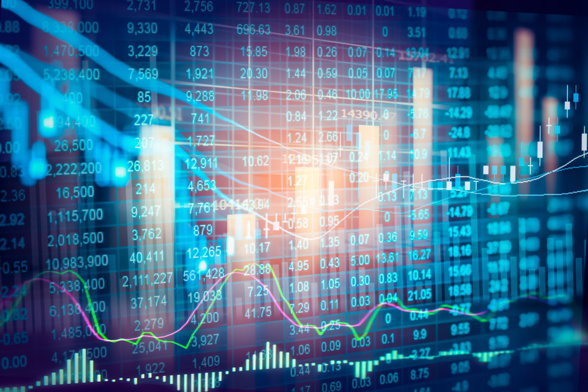 Stock market indicator and financial data view from LED. Double Data Analysis